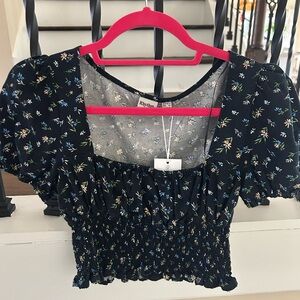Rhythm Black and Blue Floral Crop Blouse